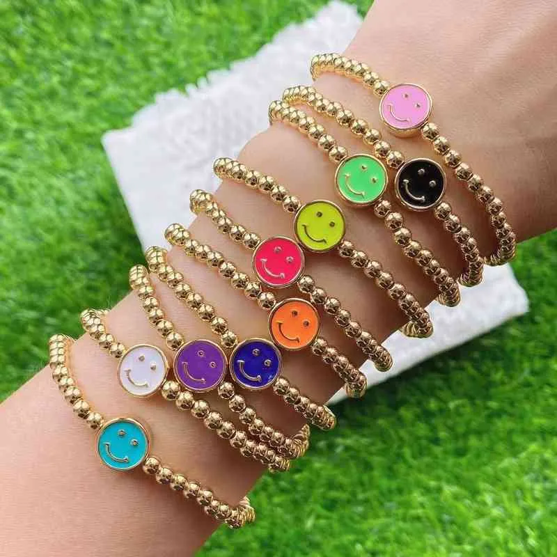 10 pièces mode coloré émail coeur étoile avec plaqué or couleur boule perles breloque à la main Bracelet perlé