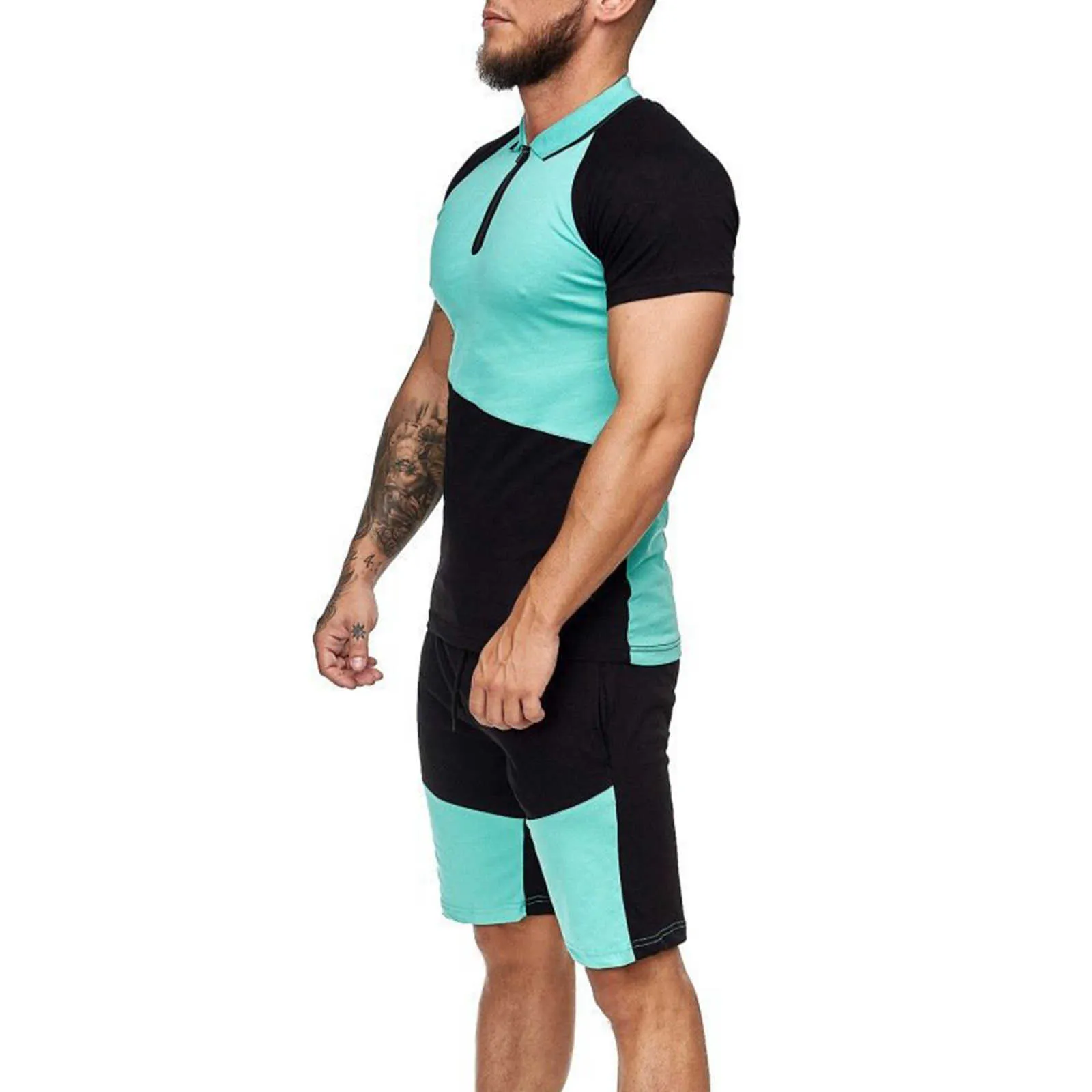 Erkek Setleri Erkekler 2 Parça Rahat O-Boyun Kısa Kollu Tee Gömlek ve Fit Spor Şort Set Ropa Hombre Camiseta X0610