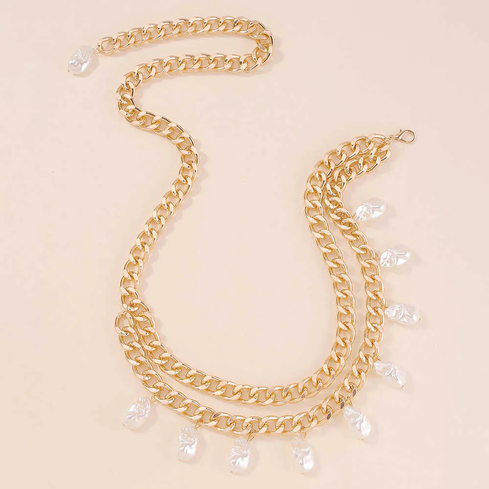Pendentifs en perles simulées, longues et élégantes, chaîne épaisse, ceinture, Vintage, bijoux de taille baroques, accessoires pour vêtements pour femmes