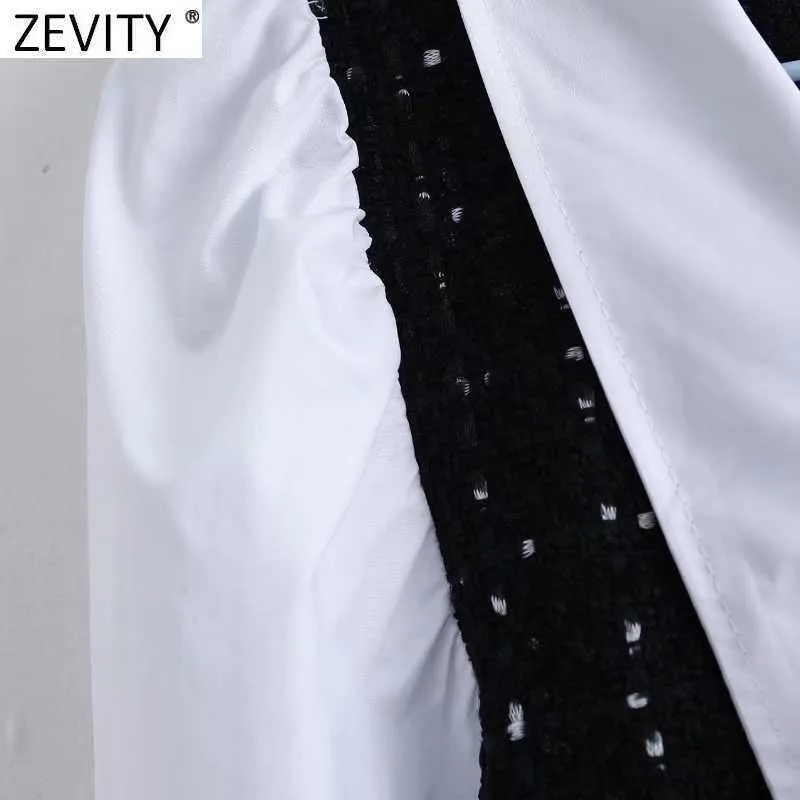 Zeveity Women Vintage Down Down Воротник Poplin Beatwork Tweed шерстяная Smock Блузка женское поклон завязанные рубашки шикарный Blusas Tops LS7493 210603