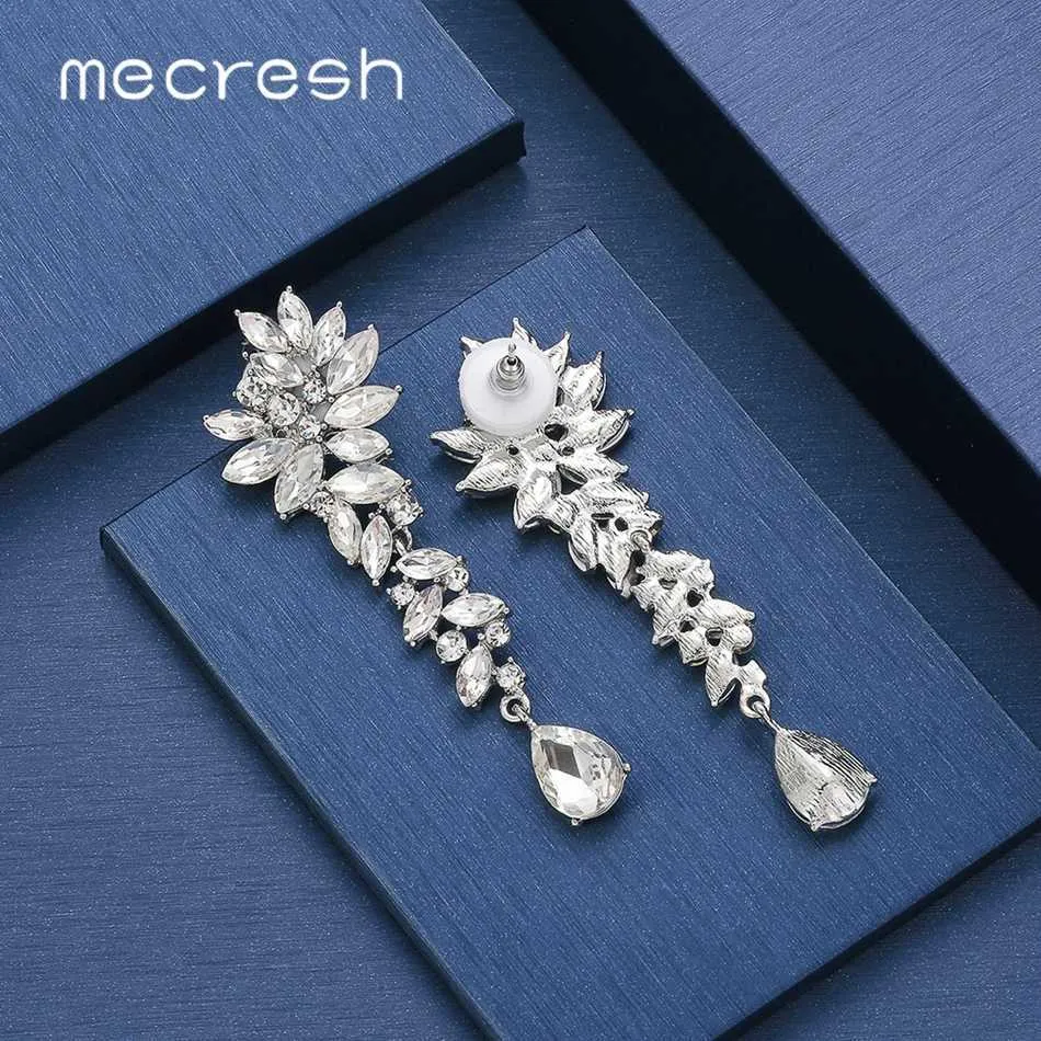 MeCresh Färg Häst Ögonform Bröllop Smycken Satser Leaf Cluster Bridal Örhängen Armband Satser för Kvinnor EH1566 + SL046 H1022