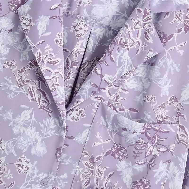 Sommar kvinnor blommig tryck violett skjorta kvinnlig skräddarsydd krage kortärmad blus avslappnad dam lösa toppar blusas s8807 210430