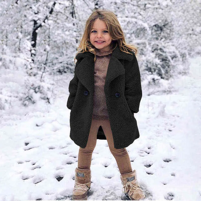 Sping Herbst Fashion Casualing Baby Girls Revers Jacke Lamm Wolle Dicke Feste Oberbekleidung Lose Mantel Kinder warme Kleidung 2112042782356
