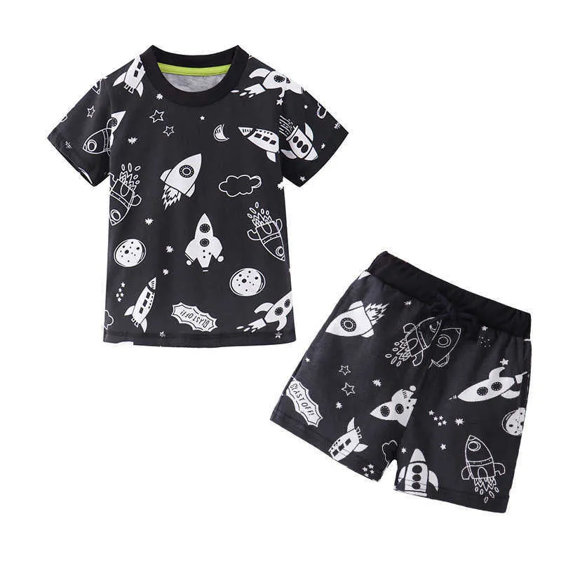 Est Summer Boy Vêtements Ensemble Enfants Rockets Fashion S Costume Enfants Outfit Coton Tops + Shorts 2 -7 Année 210529