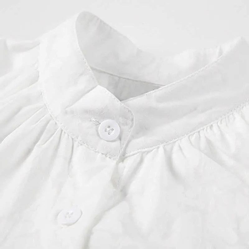 Yitimuceng Białe sukienki Kobiety Lace Up Puff Sleeve Stand High Paistą Odzież Line Solid Spring Korean Moda Dress 210601