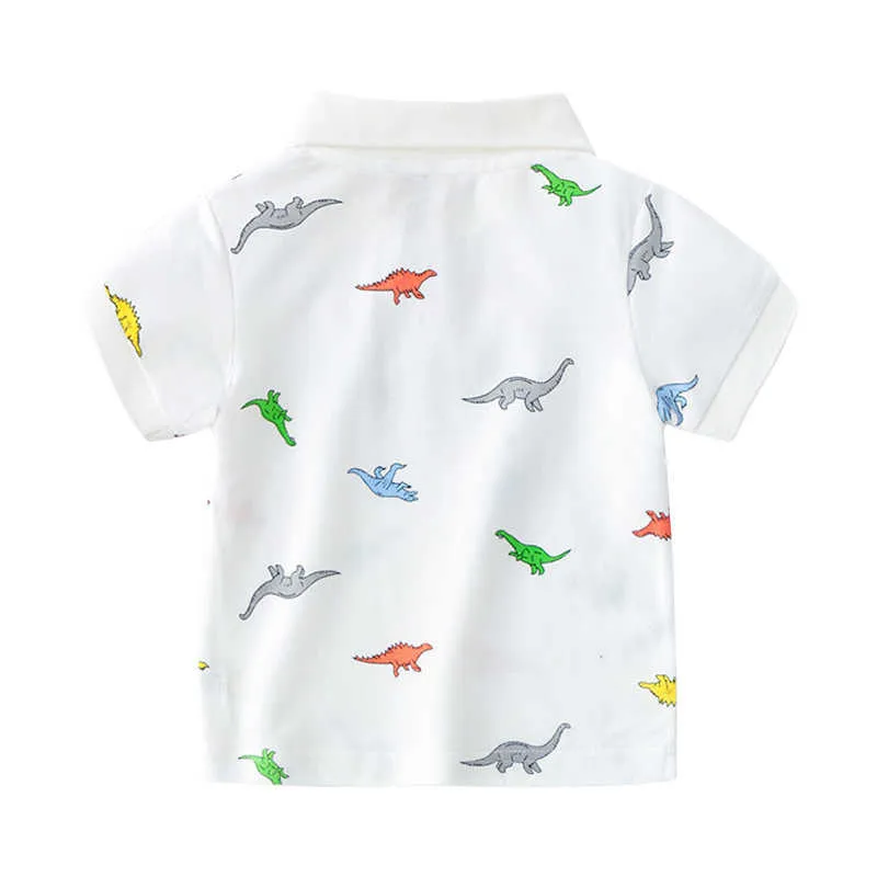 Mudkingdom Sommarpojkar Dinosaur Polo Shirts Bomull Lapel för barnkläder Sötdjur Stripe Print Tops Toddler T-tröja Mode 210615