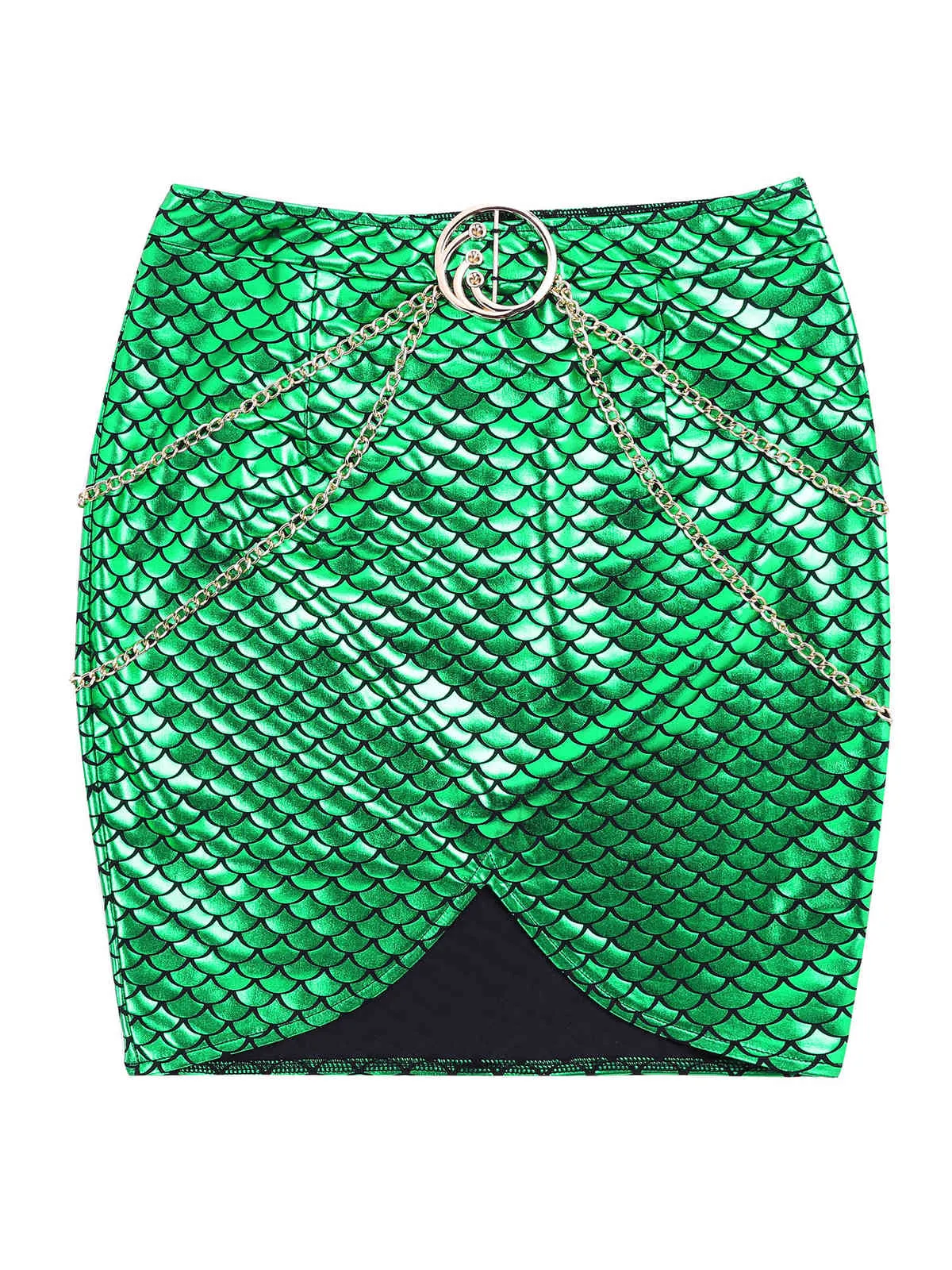 Женские блестящие моды мини-юбки рыбные масштабы Bodycon Mermaid юбка цепочка талии Minikirt дамы бар коктейль Clubwear Clubwear X0428