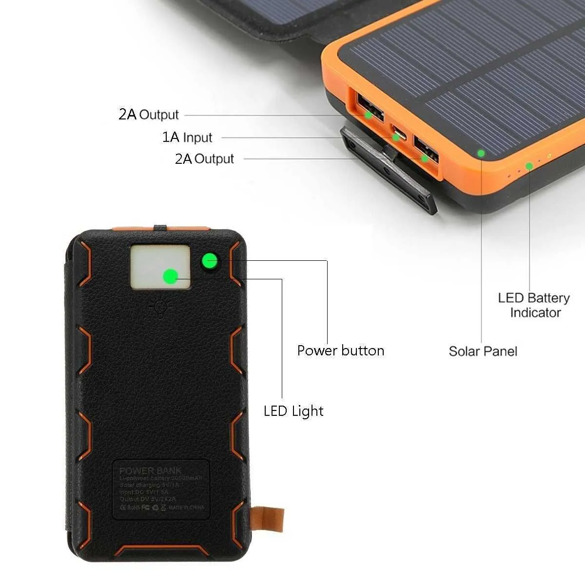 Free Personalizar Logotipo 18000mAh Painéis Dobrável Energia Solar Mini impermeável banco de energia de energia rápida bateria 2 porta USB LED Tocha de luz