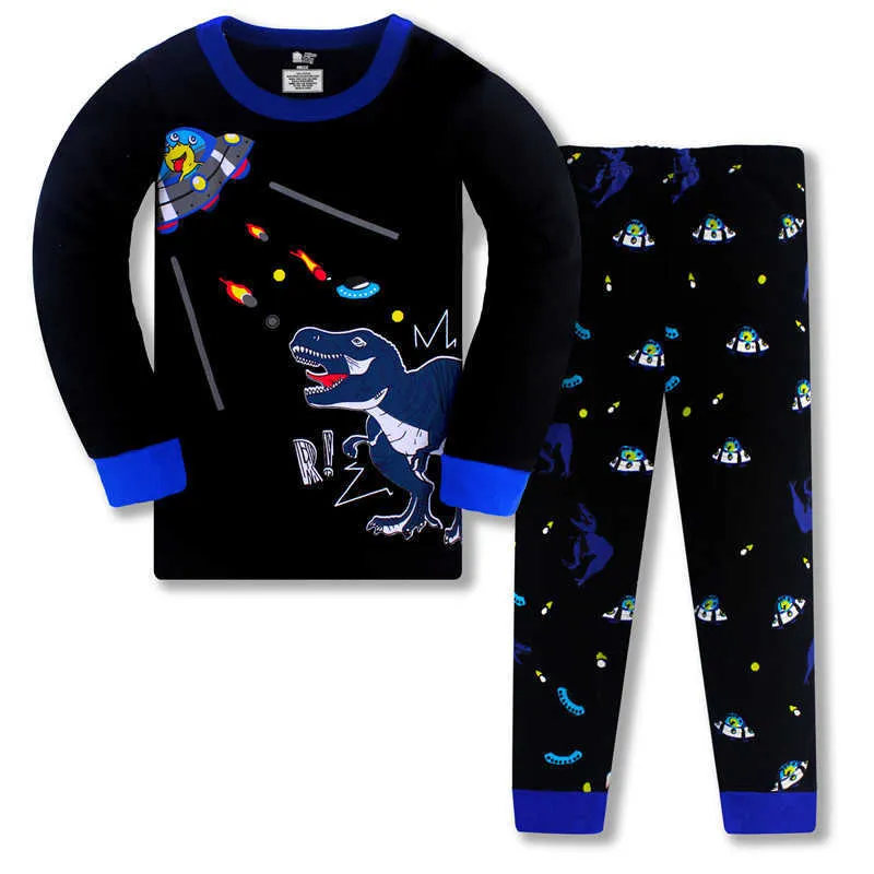 3-8t Chegada Dinossauros Manga Longa Pijamas de Algodão Boys Conjuntos de roupas para Casa Wear Toddler Sleepwear Kids 210529