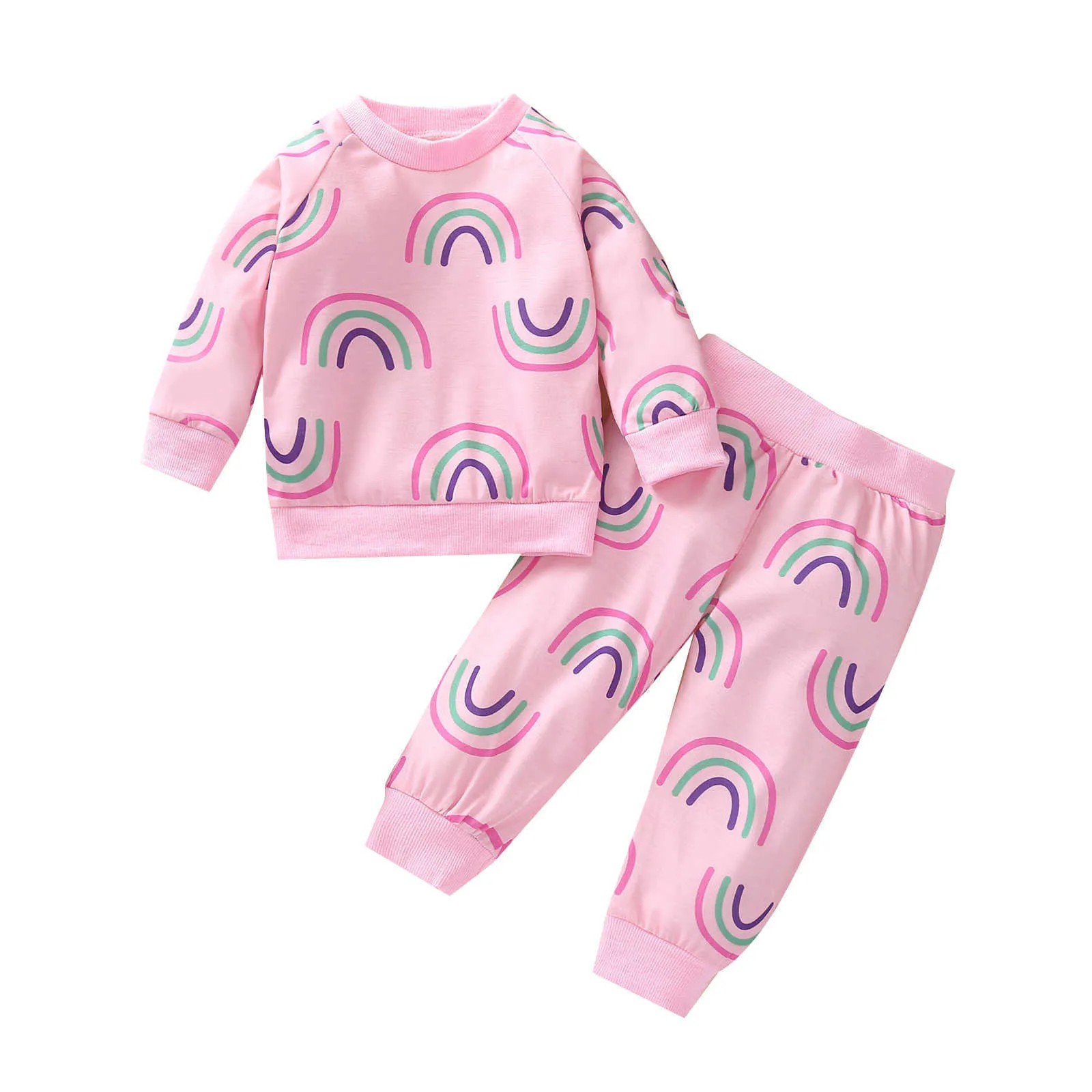 Toddler Girls Chill Sets for Kids Ins Fashion Rainbow Print Jogger Set Spring Boutique Clothing 210529