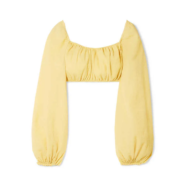 [DEAT] Spring Fashion Lantern Sleeve Slash Neck Tops Solid Färg Knä-längd Kjolar Kvinnor Tvådelad kostym 13q266 210527