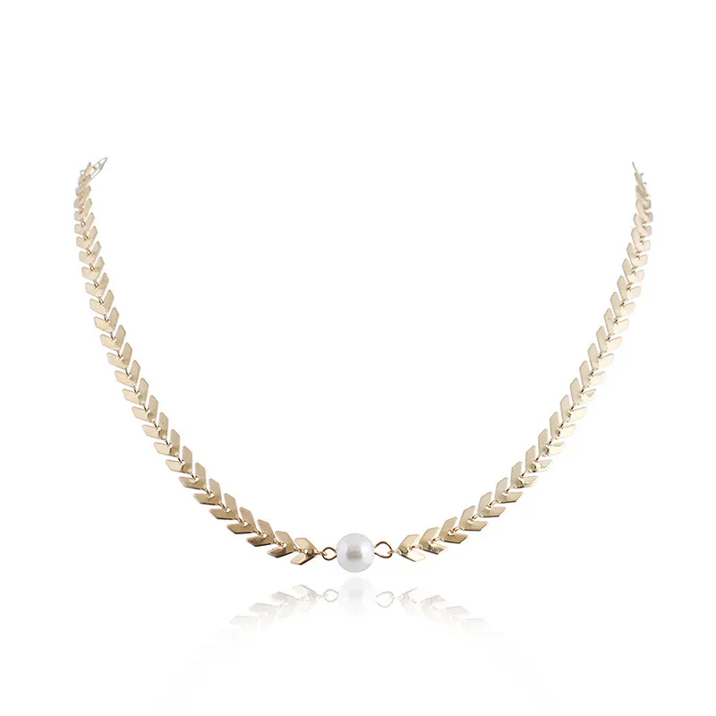 Collana di moda europea americana gioielli donne ragazze semplice retro lega di pesci scala creativa perla collo catena collane girocollo J0312