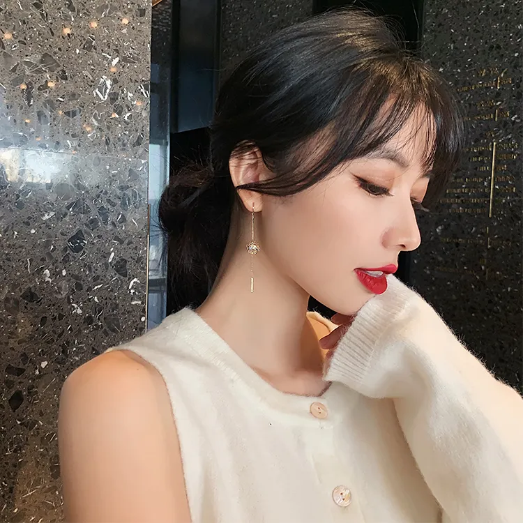 Élégant évider Zircon fleur longues boucles d'oreilles mode pour femme coréen bijoux luxe fête fille insolite boucle d'oreille