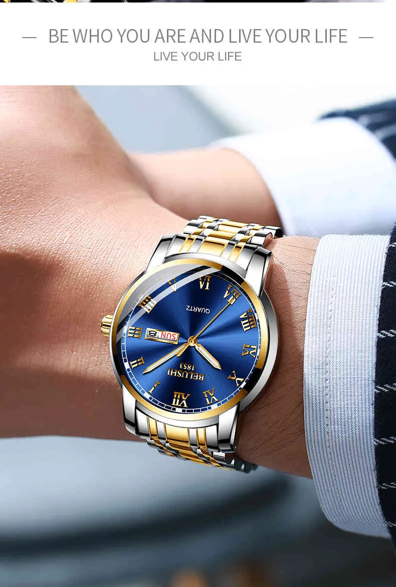 BELUSHI Top marque montre hommes en acier inoxydable affaires Date horloge étanche montres lumineuses hommes de luxe Sport Quartz montre-bracelet