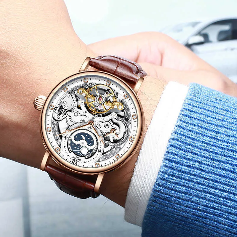 KINYUED montres squelette mécanique montre automatique hommes Sport horloge décontracté affaires lune montre-bracelet Relojes Hombre 210910227w
