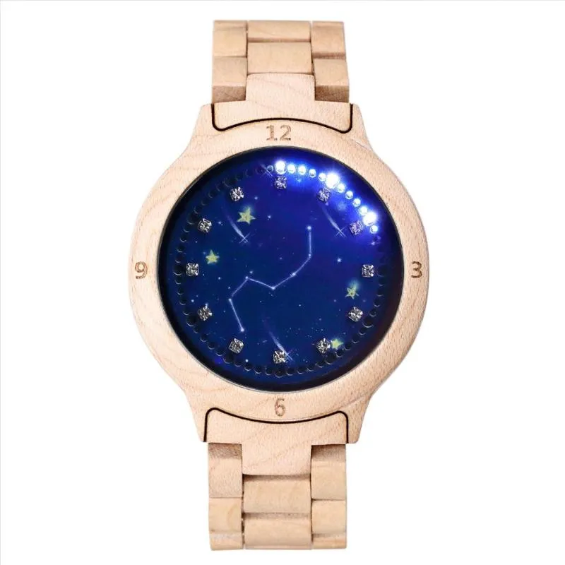 Kleurrijk houten horloge voor mannen Unieke LED-display Licht touchscreen Heren Dames Klok Nachtzicht Mode Watches332d