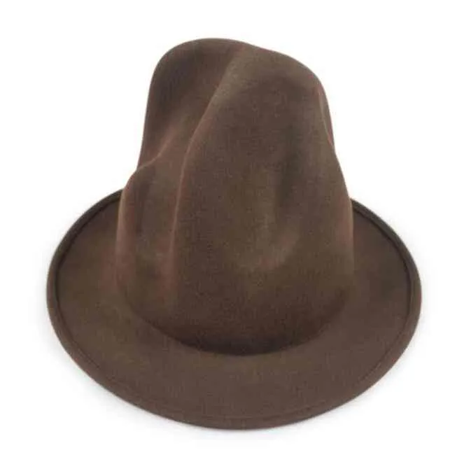 Sombrero Fedora para mujeres y hombres 100% lana australiana fieltro ala ancha Vintage Jazz Fedora sombrero pareja gorra invierno Chapeau Femme C0123252c