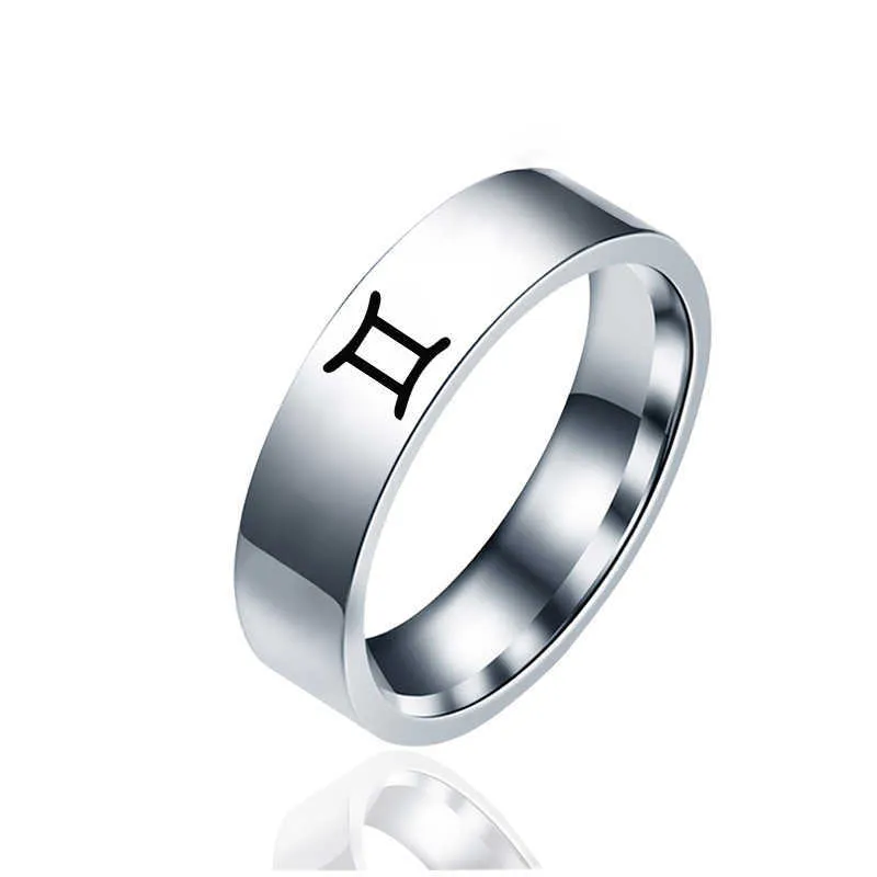 12 Zodiac Finger Ring Mode Rostfritt Stål Skytten Ringar Vänskap Smycken Tillbehör Julklapp Ringar för Kvinnor X0715