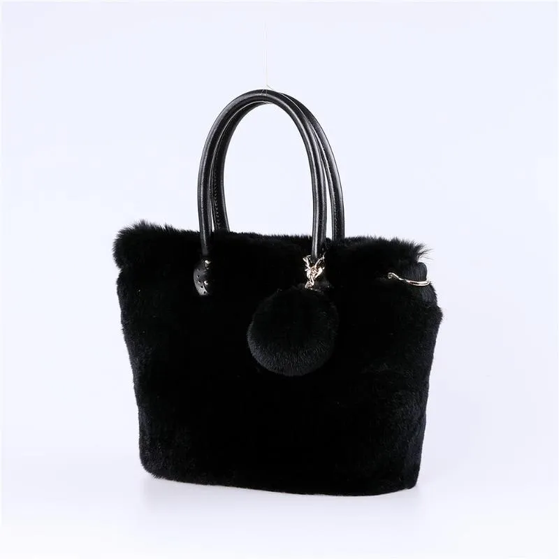 Bolsas de cintura 2021 Women Women Winter Genuine Rex Raabit FUR Shoulder Bag Bolso Granjes Bolso de bolso274R