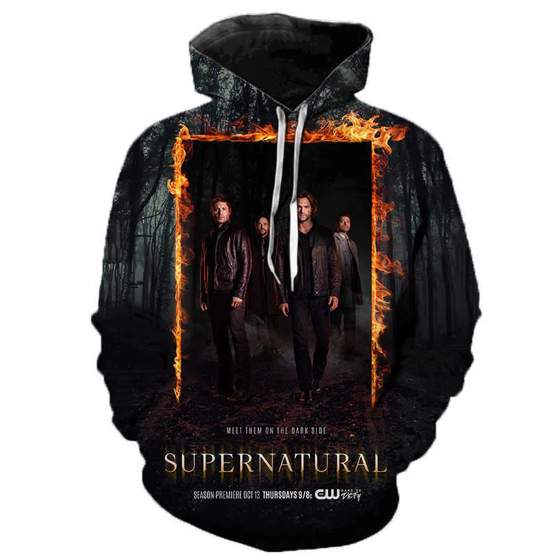 Ankomst Supernatural 3D Hoodie Sweatshirts Skräck TV Drama Casual Pullover Herr Dam Mode Streetwear Harajuku Hoodies 211018