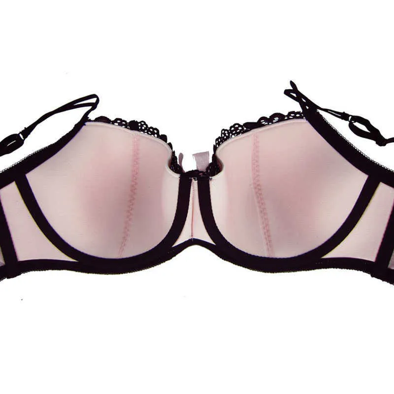 Kvinnors underkläder bh sexig svart färg spets + rosa båge push up bh plus storlek b c d dd dd dd e f g 30 - 40 hög kvalitet bralet7613 210623