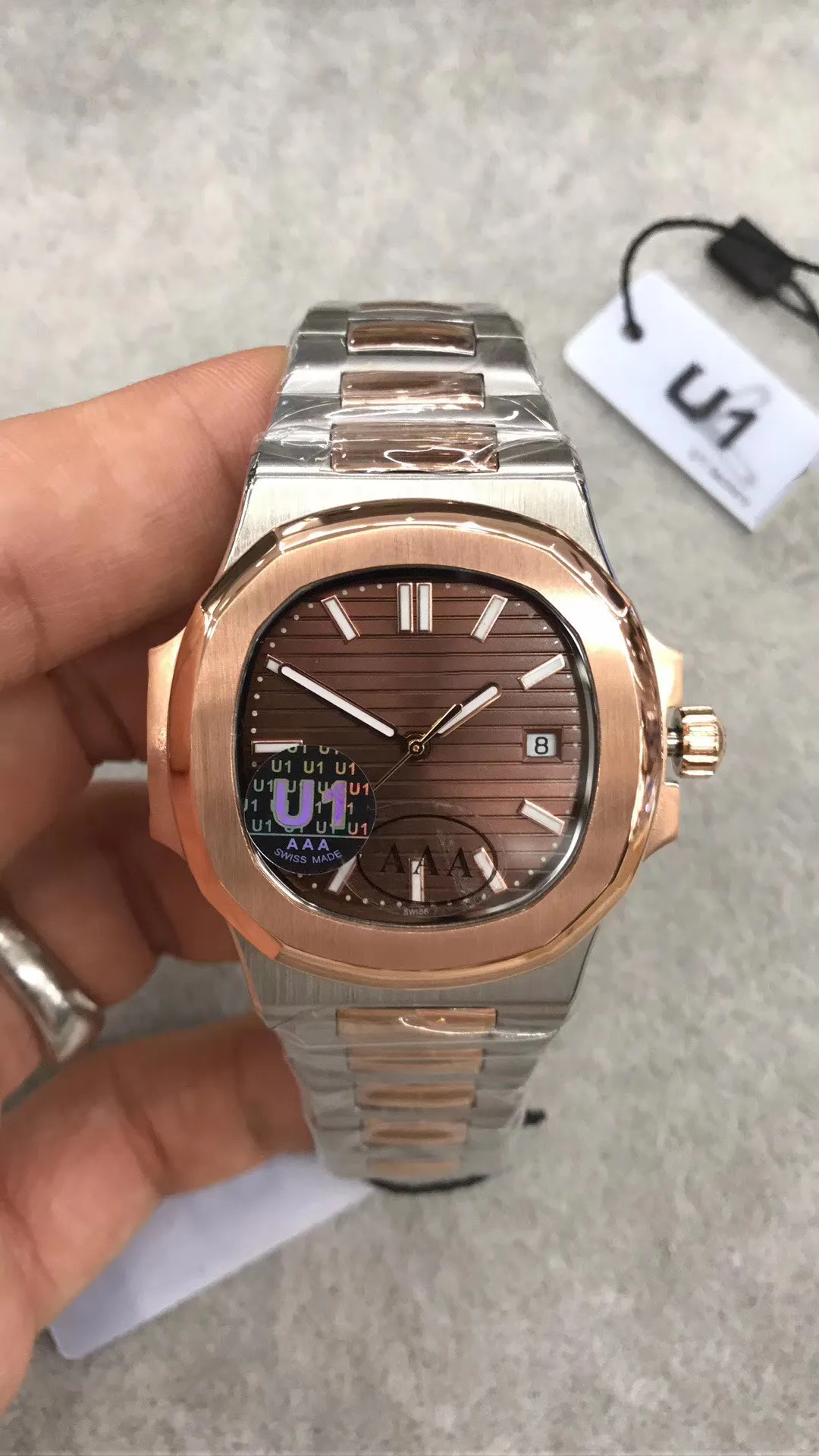 Klasyczne mężczyźni U1 Make pełne 18 K Rose Gold Watches Czarna i biała bransoletka 324 Trainspotter 40 mm Automatyczne zegarek mechaniczny Blue GE2560