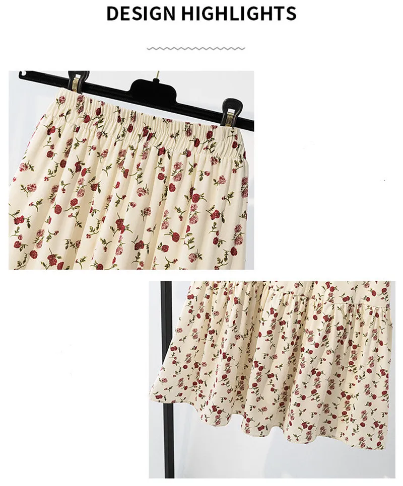 Quebile quots plus размер цветочные юбка средняя длина летние розы цветы напечатанные юбка сладкий универсальный матч a-line multi цветов юбка qt551 210518
