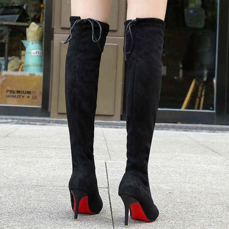 Schwarze Sexy Rote Untere Frauen Lange Stiefel Warm Flock Super High Heel Overknee Stiefel stiletto bota feminina 2019 größe 34 39 G1112