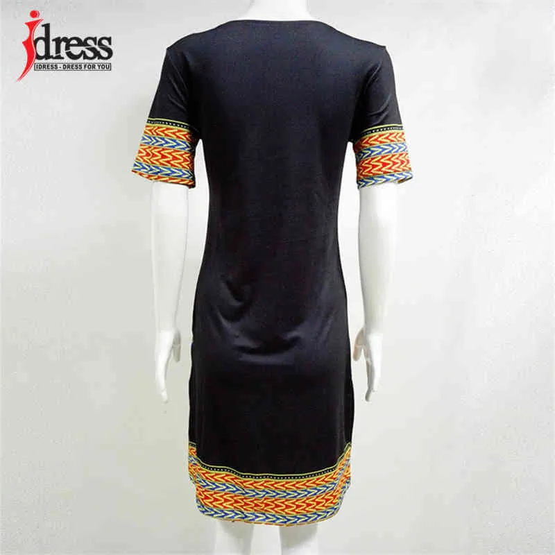 IDress S-XXXL Plus Size Sexy Casual Summer Dress Women Short Sleeve Party Dresses Black Vintage Traditional Printed Dresses (2)