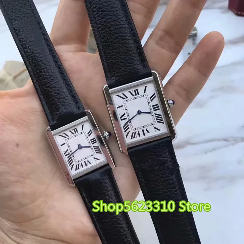 Classique marque chaude montre en cuir véritable numéro romain cadran 24mm 27mm Rectangle Quartz montre-bracelet femmes hommes couple marque montres