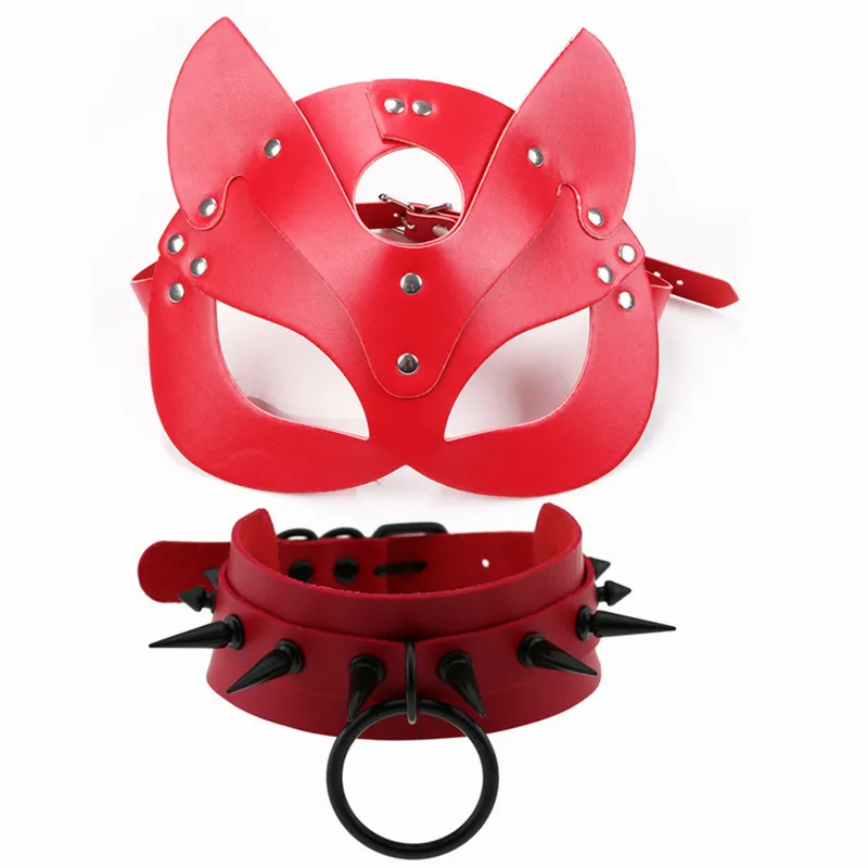 Rosa Maske Halsband Schwarz Spike Halskette Für Frauen Metall Nieten Kragen Mädchen Party Club Chockers Gothic Cosplay Zubehör