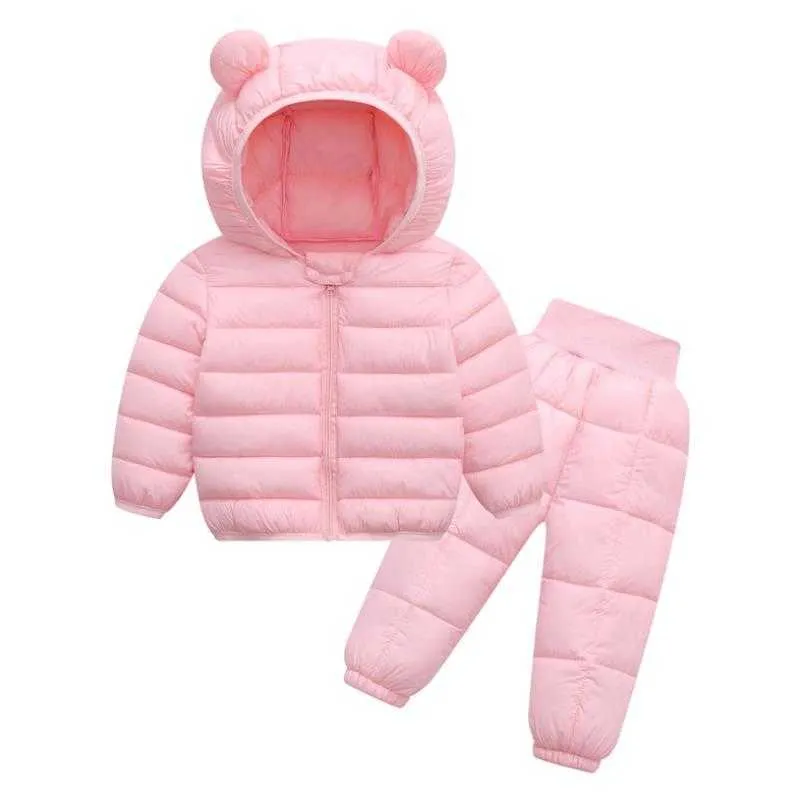 2019 New Children's Clothes Sets Winter Girls and Boys Hooded Down Jackets Coat-Pant Overalls Suit for Warm Kids Clothin X0902