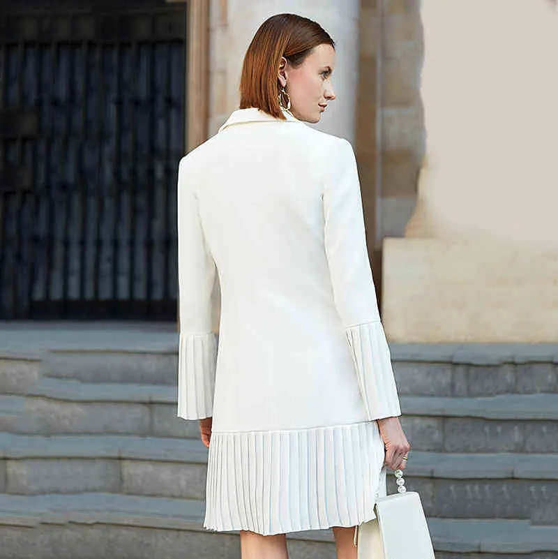 [Eam] Mulheres Branco Dupla Breasted Pastado Terno vestido entalhado manga comprida solta faixa de moda primavera outono 1s071 21512