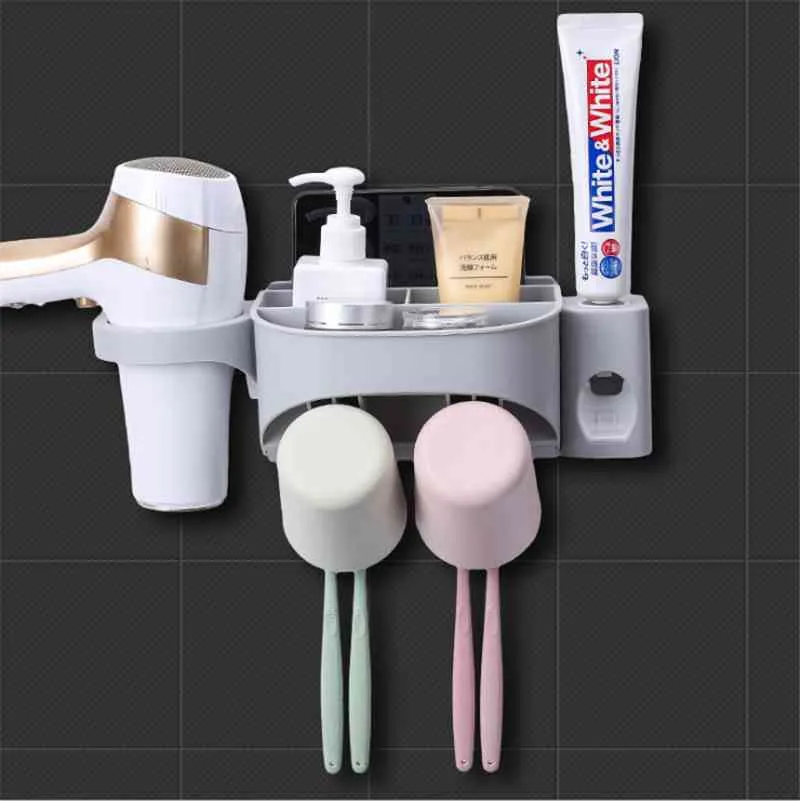 Новый держатель зубной щетки Автоматическая зубная паста диспенсер с чашкой настенные туалетные принадлежности для хранения ванной аксессуары для ванной комната набор 210322