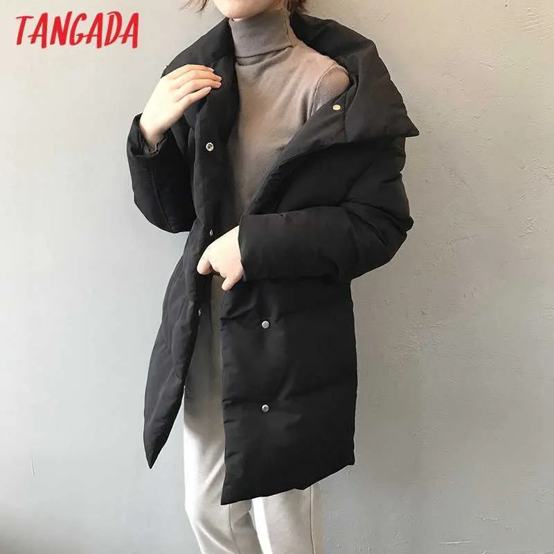 Tangada Women Amy Green Oversize Long Parkas Thick Winter Long Sleeve Buttons Pockets Female Warm Coat ASF73 210918