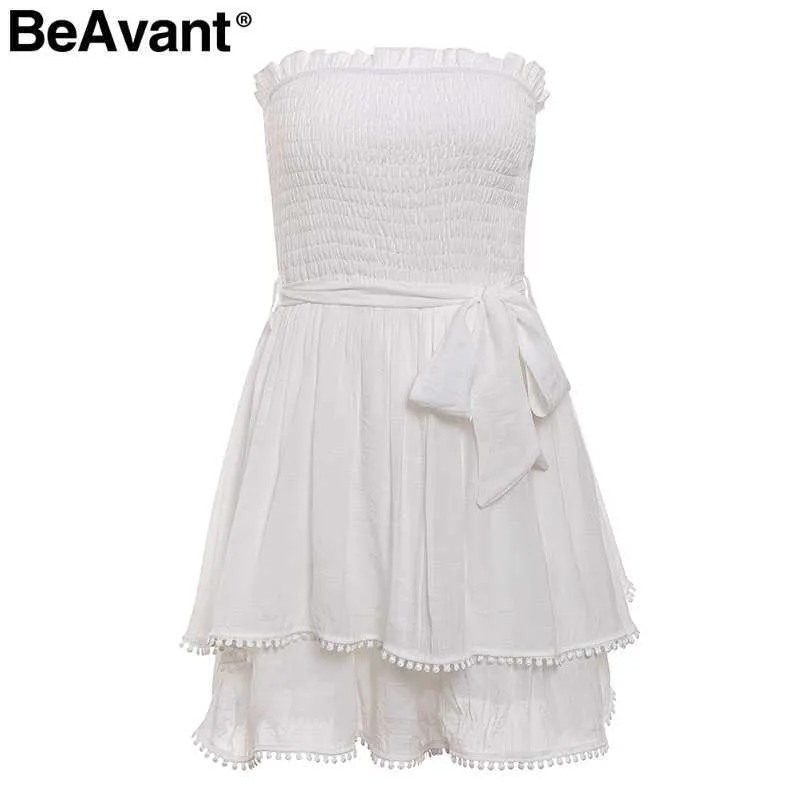 Beavant Off Axel Cotton Linen Women Rompers Strapless White Summer Jumpsuit Female Holiday Beach Short Overall PlaySuit 2107092648