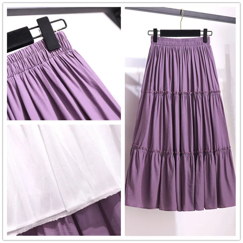 Jupe de fête Vintage taille haute élastique doux élégant Faldas violet blanc dames vêtements été tout match 210510
