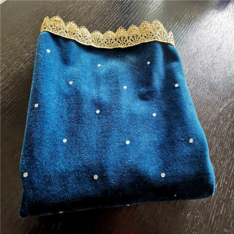 Velvet Shining Beading Mantilla Veils for Church Women Head Covering Catholic Mass Round Gold Edge Beaded Sparking Blue Green X0726