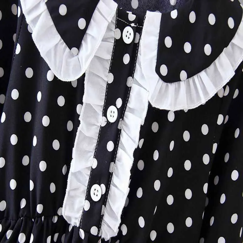 Девушки платье осень осень падение горошек черный белый с длинным рукавом принцесса для детской одежды E20503 210610