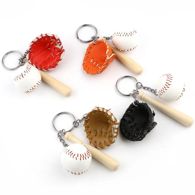 Keychains Mini Three-Piece Baseball Glove Wood Bat Keychain Sports Car Key Chain Ring Gift for Man Women Men 11cm 237y