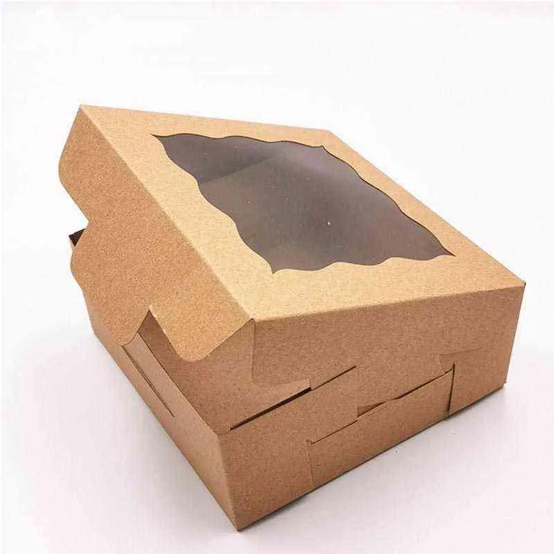 12pçs caixas de tortas de bolo de biscoito de padaria de cor branca de papel kraft com pacote de janelas caixa decorativa para presentes de alimentos saco de embalagem 29889975