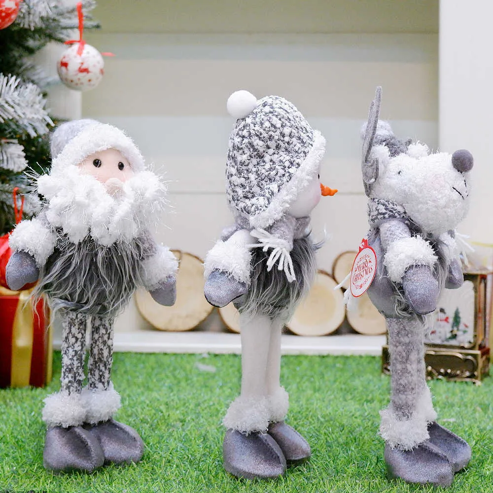 Plush Christmas Ornaments Standing Toy Figurines Santa Snowman Reindeer For Home Indoor Outdoor Decoration Navidad 211018