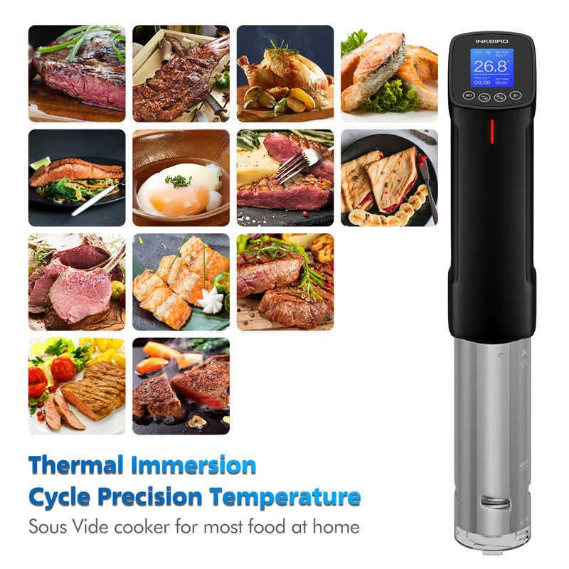 Inkbird Vacuum Slow Sous Vide Cuiseur alimentaire WI-FI 1000W Circulateur d'immersion puissant - Affichage de la minuterie numérique LCD en acier inoxydable 210719