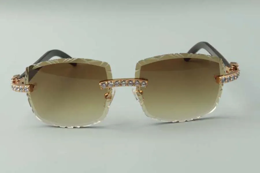 2021 Designers Solglasögon 3524023 XL Diamanter skär lins Natural Hybrid Buffalo Horn Temples Glasögon Storlek 58-18-140mm287a
