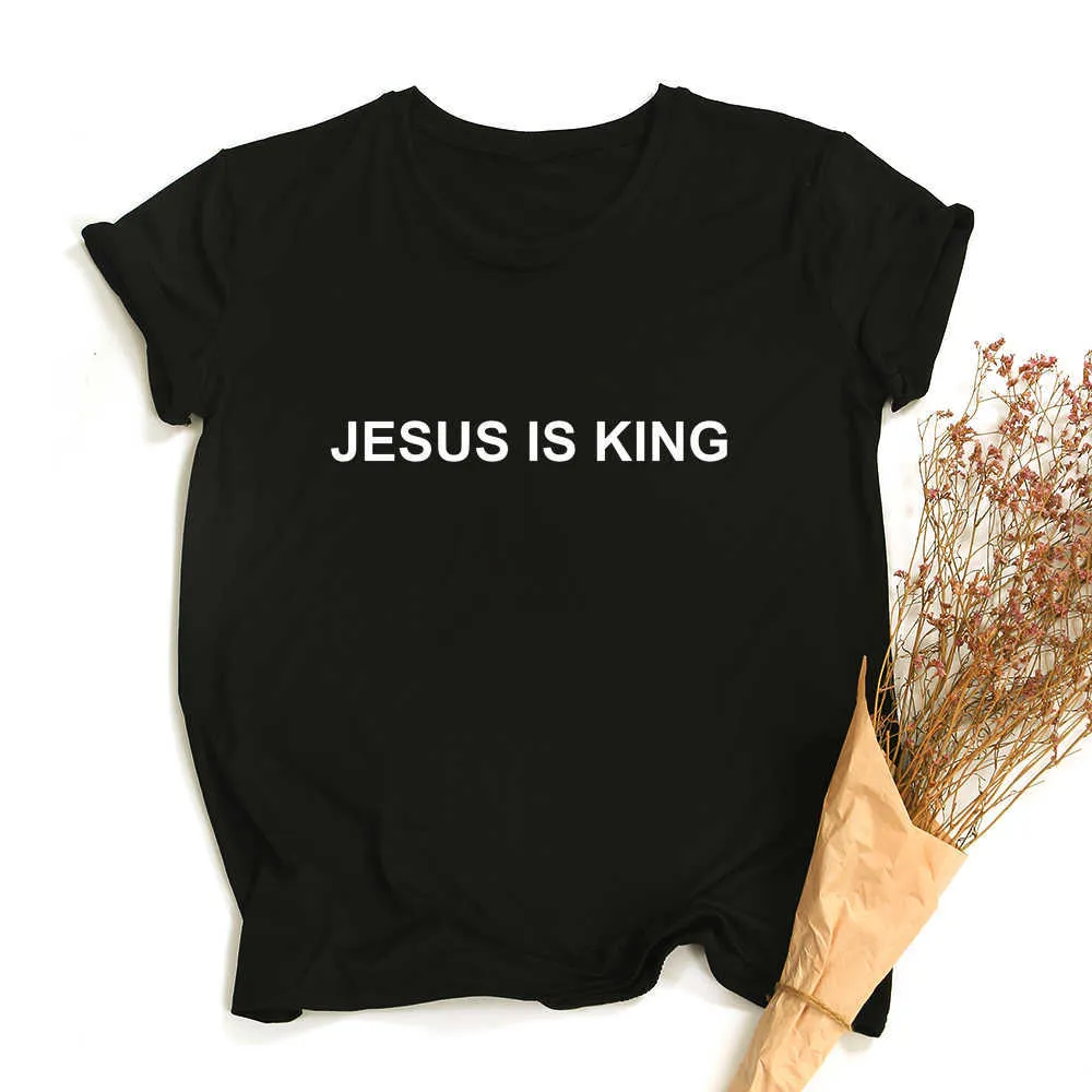 Jésus est roi lettre imprimer femmes T-shirt chrétien foi espoir amour Harajuku t-shirts Religion hauts t-shirts Streetwear Ropa Mujer X0628