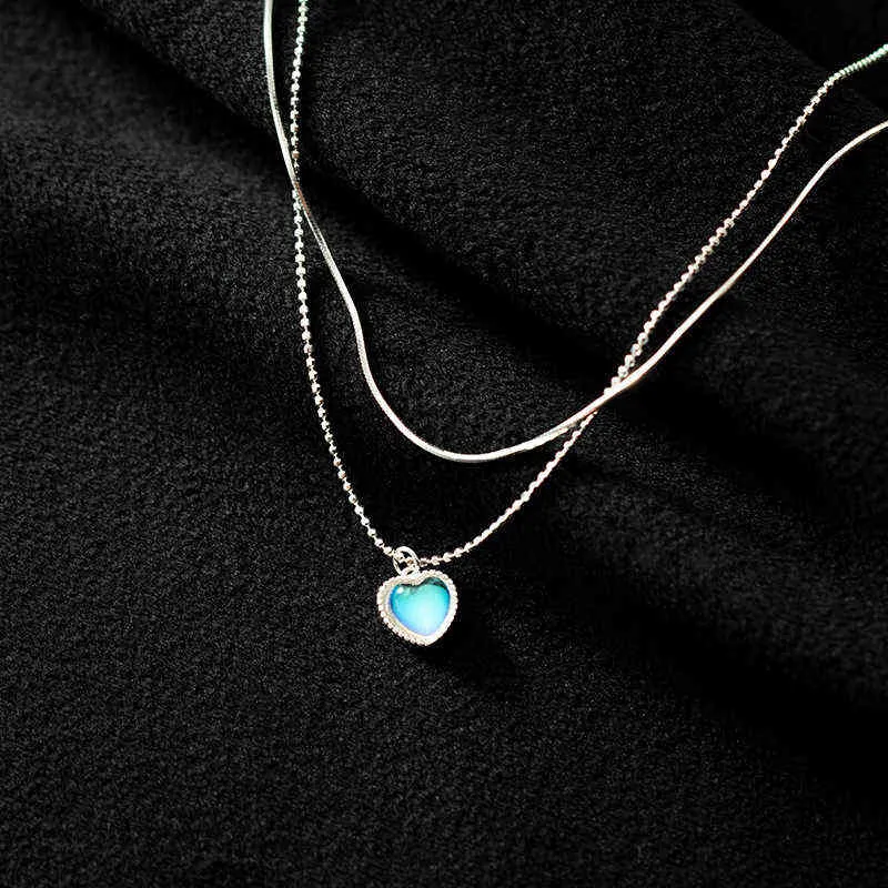 925 Sterling Silver Tassel Moonstone Coeur Pendentif Collier Pour Les Femmes De Noce Bijoux Collier Ras Du Cou Y220223