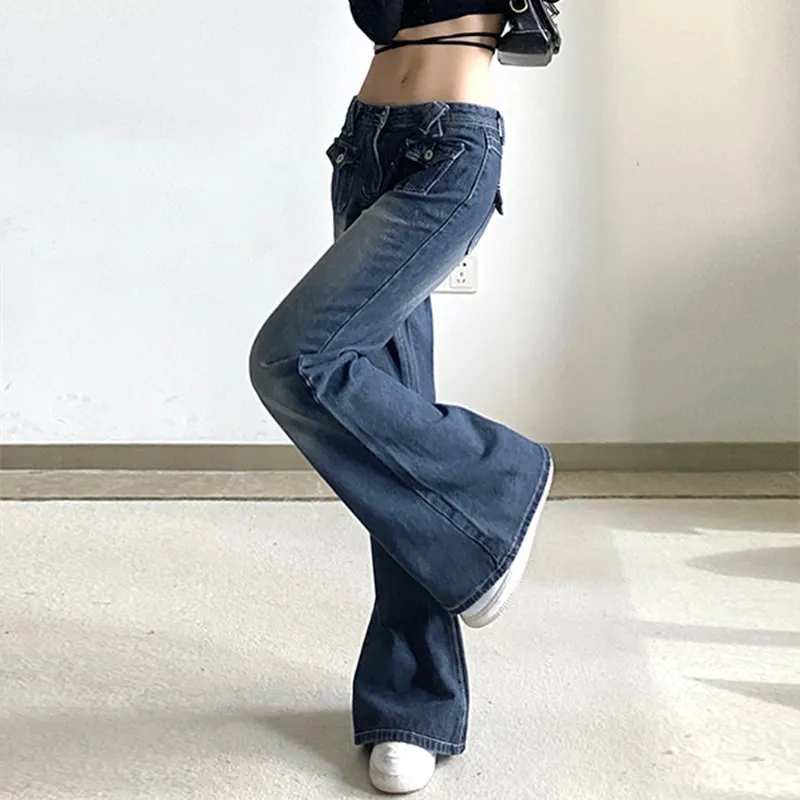 Niedrige Taille Denim Jean Vintage süße schicke gerade Hosen breites Bein Jwans Frau Streetwear Harajuku Grunge Kleidung Hosen 220310