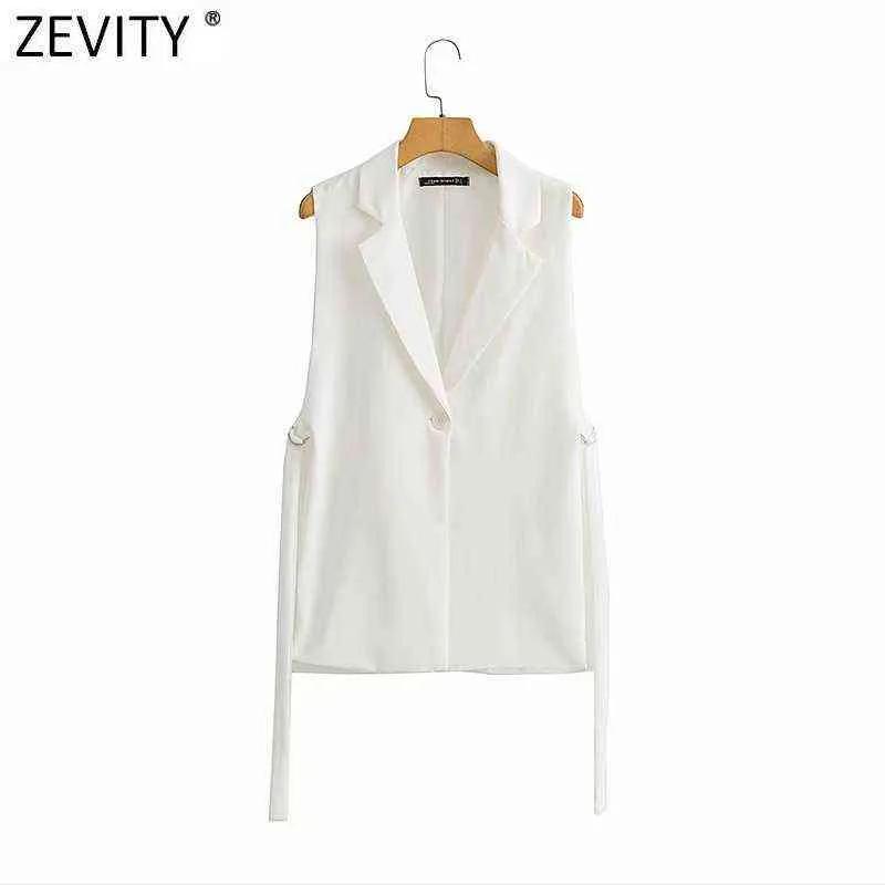 Zevity Women Fashion Solid Side Split One-Button Vest Vintage Kvinna Ärmlös Ytterkläder Suit Chic Outwear Waistcoat CT734 211220