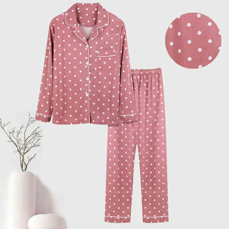 Polka dot plus storlek pyjamas set söt långärmad fritid sömnkläder för kvinnor lös nattkläder hemlig kostym pijamas bomull pyjama 211112