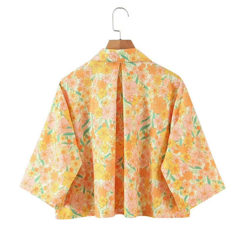 PUWD Повседневная женская блузка с отложным воротником весна-осень модная женская уличная рубашка женский короткий топ с принтом 210522